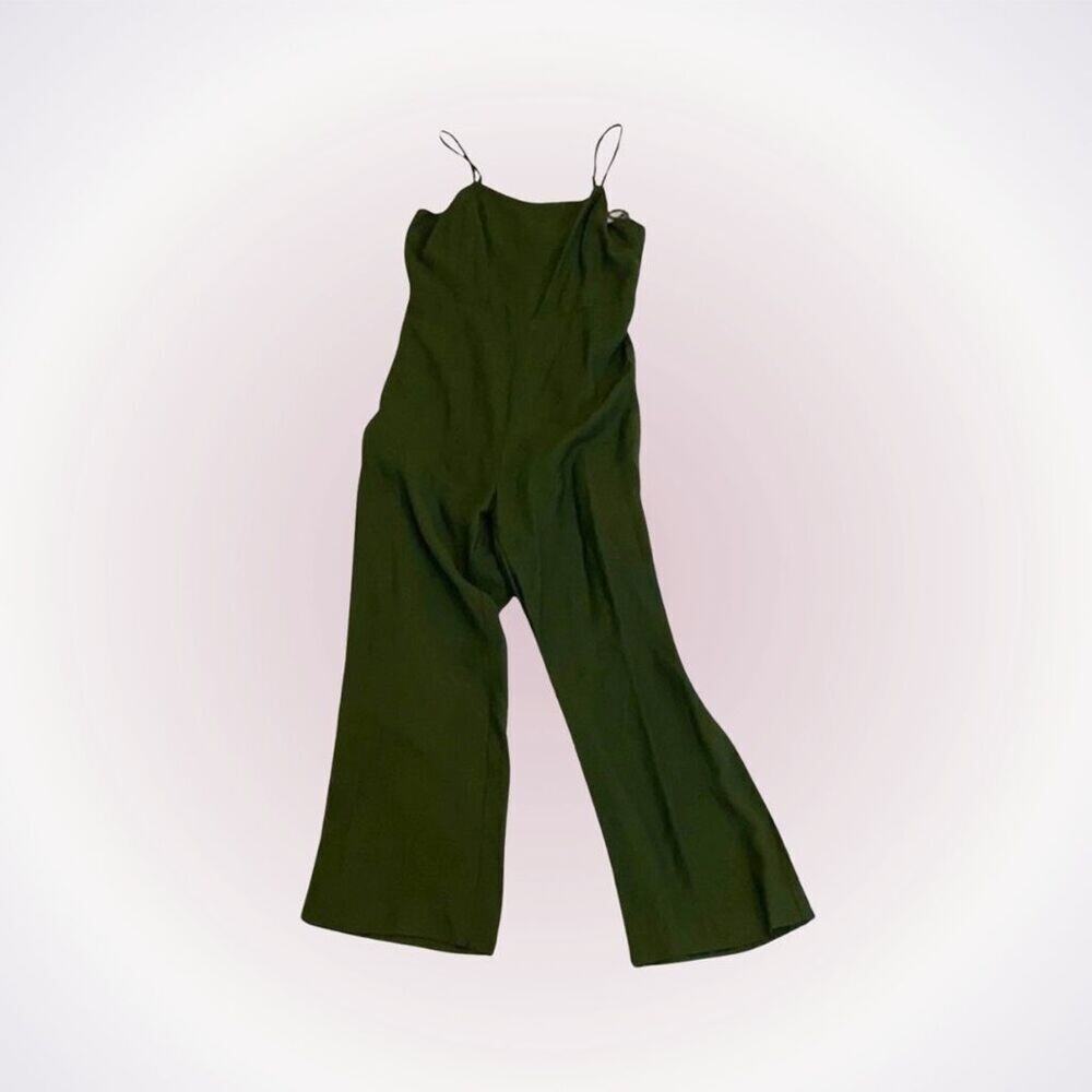Line and Dot Green Spaghetti Strap Jumpsuit | Sz S
